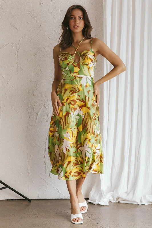 Mermaid - Style Women Dress with a Fitted Silhouette for Special OccasionsEmmalie Satin Midi Dress Floral Green Mermaid - Style Women Dress with a Fitted Silhouette for Special OccasionsEmmalie Satin Midi Dress Floral Green