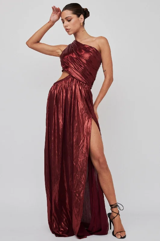 Mermaid - Style Women Dress with a Fitted Silhouette for Special OccasionsFortuna One Shoulder Split Maxi Dress Wine Mermaid - Style Women Dress with a Fitted Silhouette for Special OccasionsFortuna One Shoulder Split Maxi Dress Wine