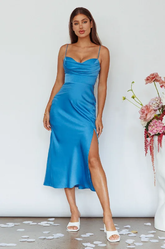 Mermaid - Style Women Dress with a Fitted Silhouette for Special OccasionsGiorgette Side Split Midi Dress Blue Mermaid - Style Women Dress with a Fitted Silhouette for Special OccasionsGiorgette Side Split Midi Dress Blue