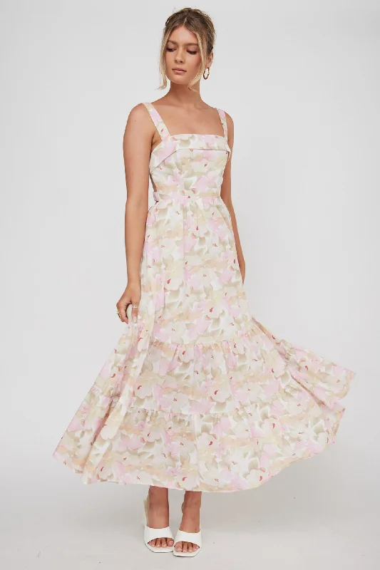 Ball Gown Women Dress with a Full Skirt for a Princess - like LookLisseth Foldover Neckline Midi Dress Floral Pink Ball Gown Women Dress with a Full Skirt for a Princess - like LookLisseth Foldover Neckline Midi Dress Floral Pink