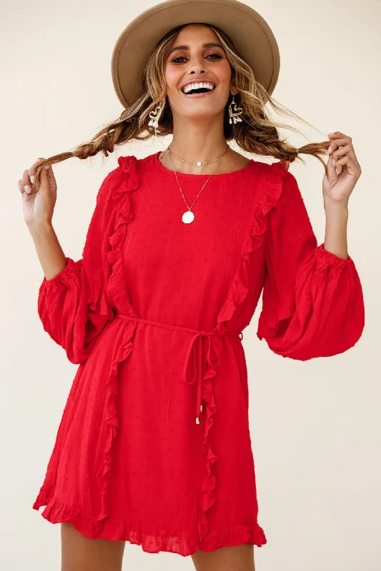 Strapless Women Dress with a Built - in Bra for Comfort and SupportMaiden Long Sleeve Frill Dress Red Strapless Women Dress with a Built - in Bra for Comfort and SupportMaiden Long Sleeve Frill Dress Red