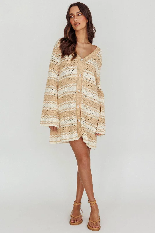 Sleeveless Women Dress in Bright Colors for Summer PartiesMaysah Button-Up Knit Shirt Dress Nude Ivory
