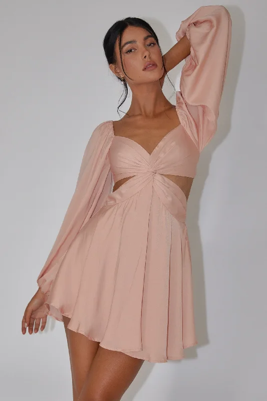 Empire Waist Women Dress to Accentuate the Bust and Conceal the WaistMiraya Balloon Sleeve Twist Mini Dress Peach Empire Waist Women Dress to Accentuate the Bust and Conceal the WaistMiraya Balloon Sleeve Twist Mini Dress Peach