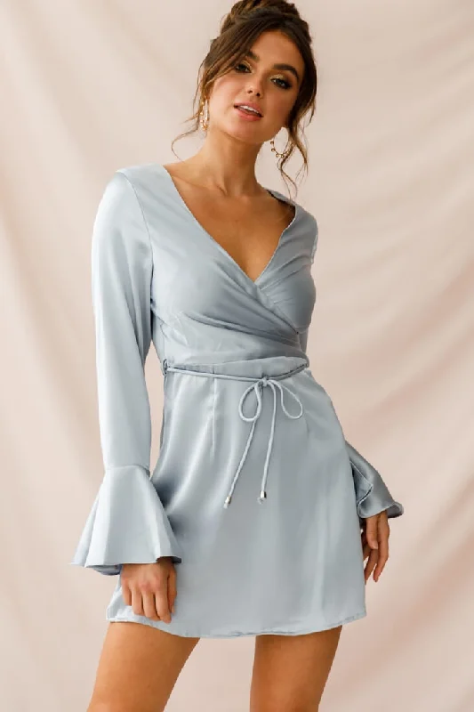 Wrap - Style Women Dress with Adjustable Fit for All Body TypesNikki Flared Cuff Satin Dress Grey