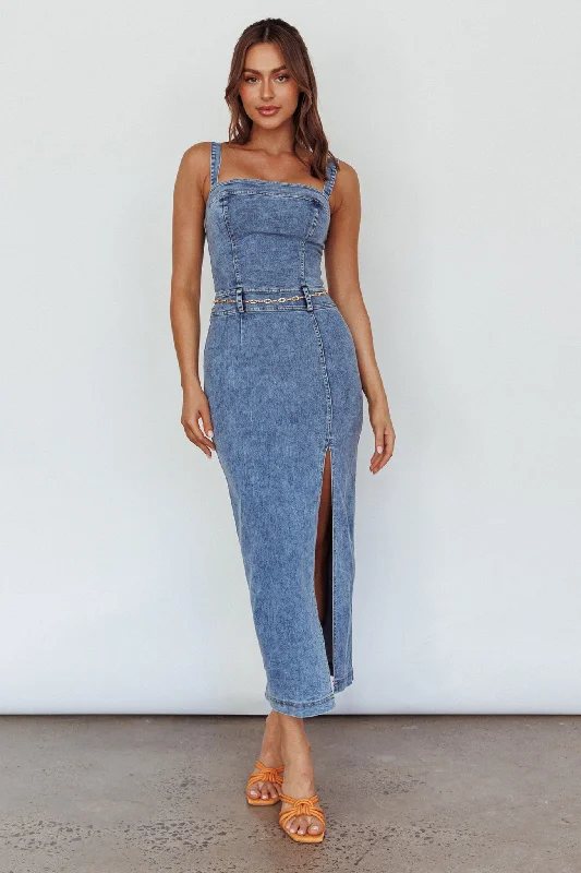Maxi Women Dress with Floral Print for a Bohemian VibeOnyx Thigh Split Midi Dress Denim Maxi Women Dress with Floral Print for a Bohemian VibeOnyx Thigh Split Midi Dress Denim