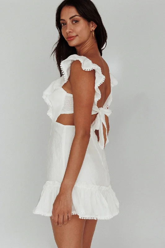 Pleated Women Dress with a Timeless and Elegant TexturePorcia Tied Back Frill Dress White Pleated Women Dress with a Timeless and Elegant TexturePorcia Tied Back Frill Dress White