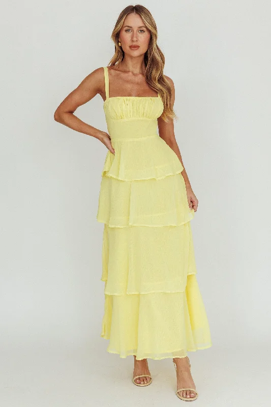 Plus Size Women Dress with a Flattering A - Line Cut for Comfort and StyleProvence Bloom Tiered Ruffle Maxi Dress Yellow Plus Size Women Dress with a Flattering A - Line Cut for Comfort and StyleProvence Bloom Tiered Ruffle Maxi Dress Yellow