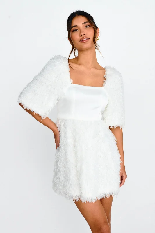 Wrap - Style Women Dress with Adjustable Fit for All Body TypesSnowflake Fuzzy Mini Dress Off White