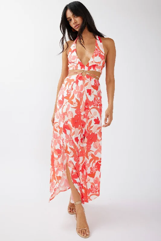 Sheath Women Dress with a Tailored Fit for a Professional LookTuscan Summers Cut-Out Midi Dress Floral Red Sheath Women Dress with a Tailored Fit for a Professional LookTuscan Summers Cut-Out Midi Dress Floral Red