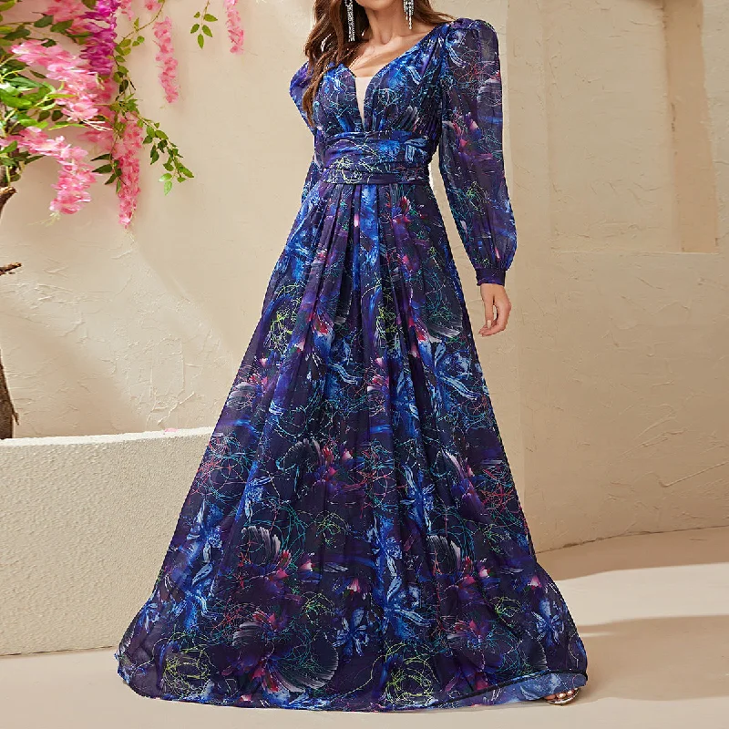Maxi Women Dress with Floral Print for a Bohemian Vibe Maxi Women Dress with Floral Print for a Bohemian Vibe NiDELL . New Cross-Border Long Dress Chiffon Long Sleeve V-neck Dark Blue Puff Sleeve Holiday Dress-Ssl6140 Maxi Women Dress with Floral Print for a Bohemian Vibe Maxi Women Dress with Floral Print for a Bohemian Vibe NiDELL . New Cross-Border Long Dress Chiffon Long Sleeve V-neck Dark Blue Puff Sleeve Holiday Dress-Ssl6140