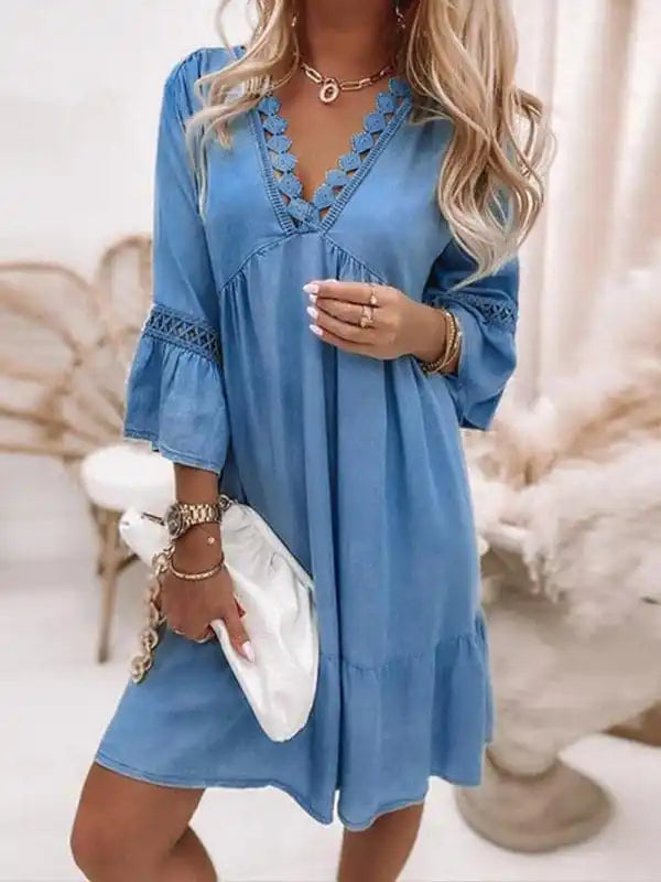 Mermaid - Style Women Dress with a Fitted Silhouette for Special Occasions Mermaid - Style Women Dress with a Fitted Silhouette for Special Occasions Women’s V-neck Printed Lace Paneled Bohemian Dress
