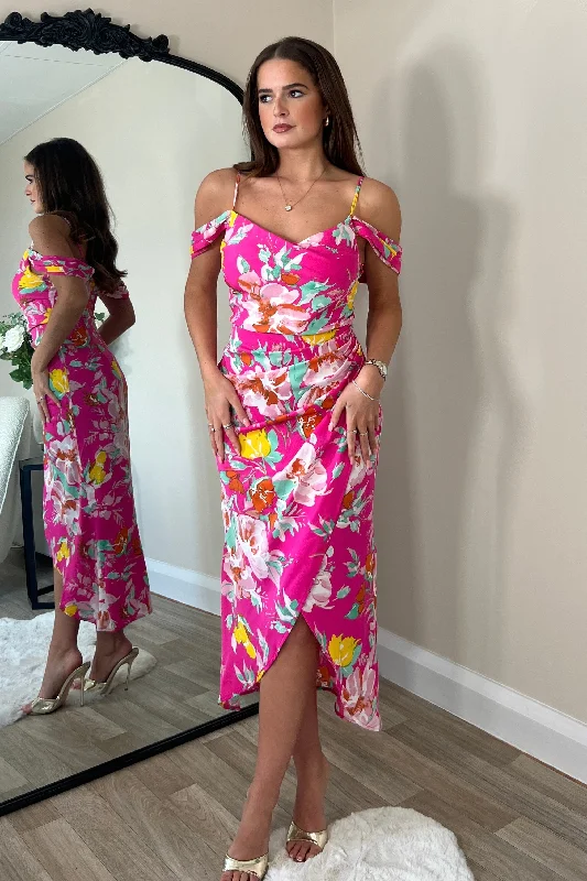 Midi dresses with lace - up fronts for a unique and adjustable styleCamila Pink Floral Wrap Over Midi Dress Midi dresses with lace - up fronts for a unique and adjustable styleCamila Pink Floral Wrap Over Midi Dress