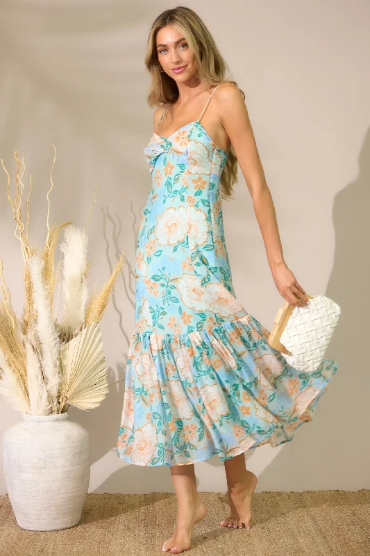 Velvet midi dresses in jewel tones for a glamorous winter eventMINKPINK Evelyn Light Blue Strappy Midaxi Dress