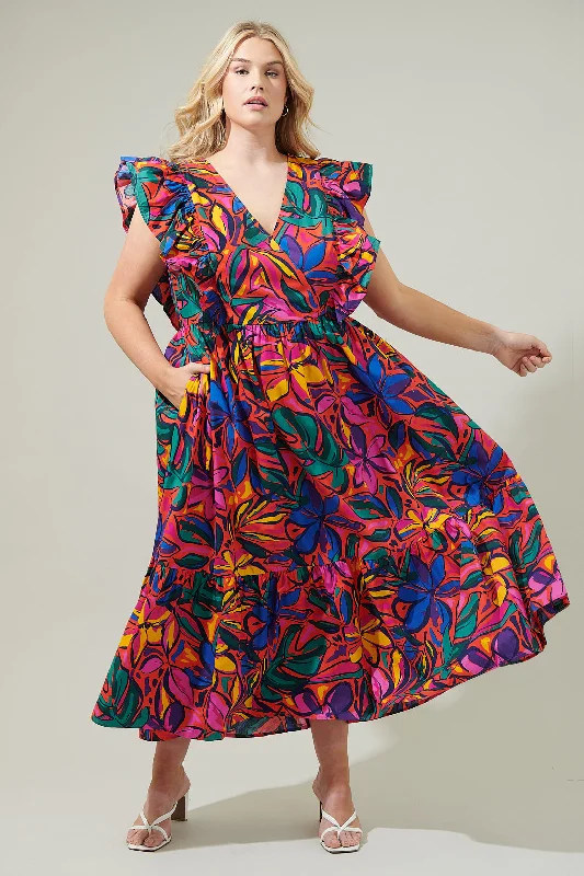 Midi dresses with printed lining for a hidden and stylish detailRainbow Tropics Fairness Poplin Surplice Midi Dress Curve