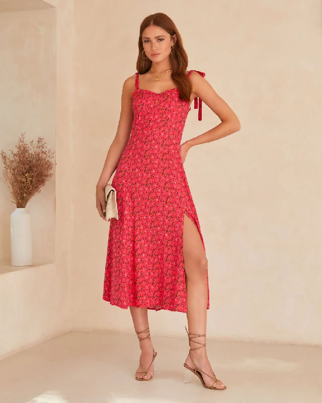 Midi dresses with lace - up fronts for a unique and adjustable styleRiko Floral Shoulder Tie Midi Dress