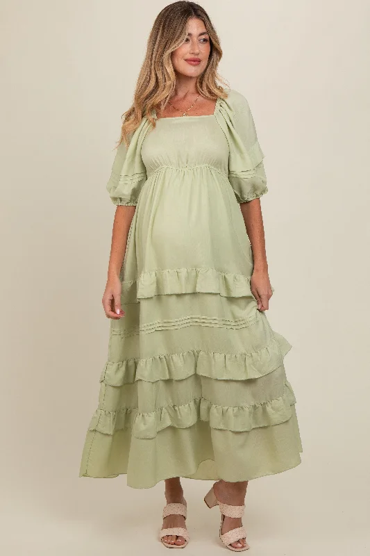 Midi dresses with pom - pom trims for a playful and festive lookSage Ruffle Tiered Maternity Maxi Dress Midi dresses with pom - pom trims for a playful and festive lookSage Ruffle Tiered Maternity Maxi Dress