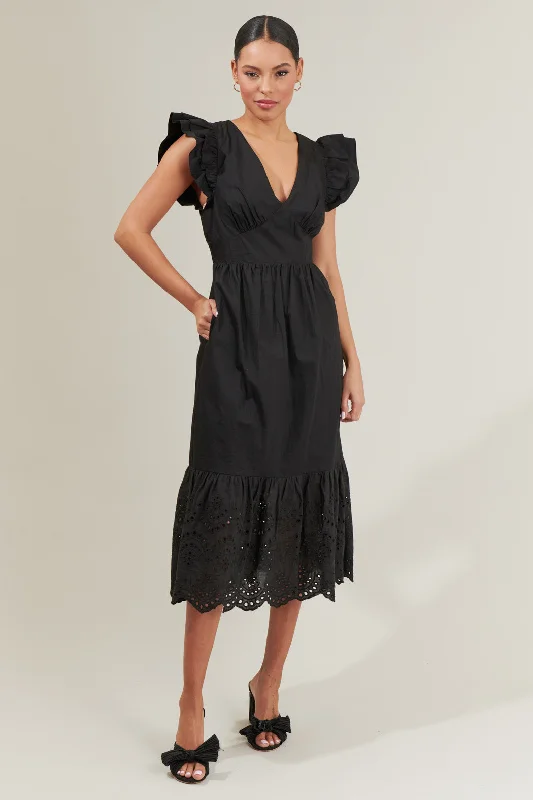 Midi dresses with ruched sleeves for a more fitted and stylish arm lookZayla Poplin Eyelet Midi Dress
