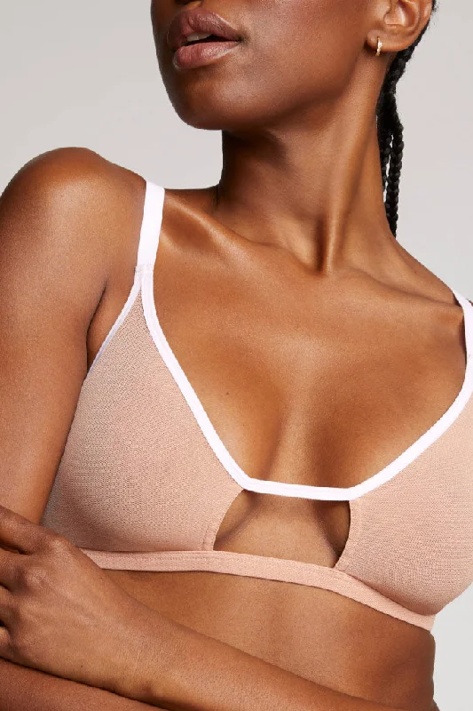 plunge t - shirt bras for a sleek appearanceSieve Cutout Bra in Buff + White