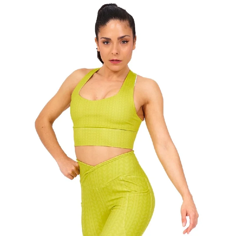 beaded women sport bra for a glamorous touchLime Green Longline Sports Bra
