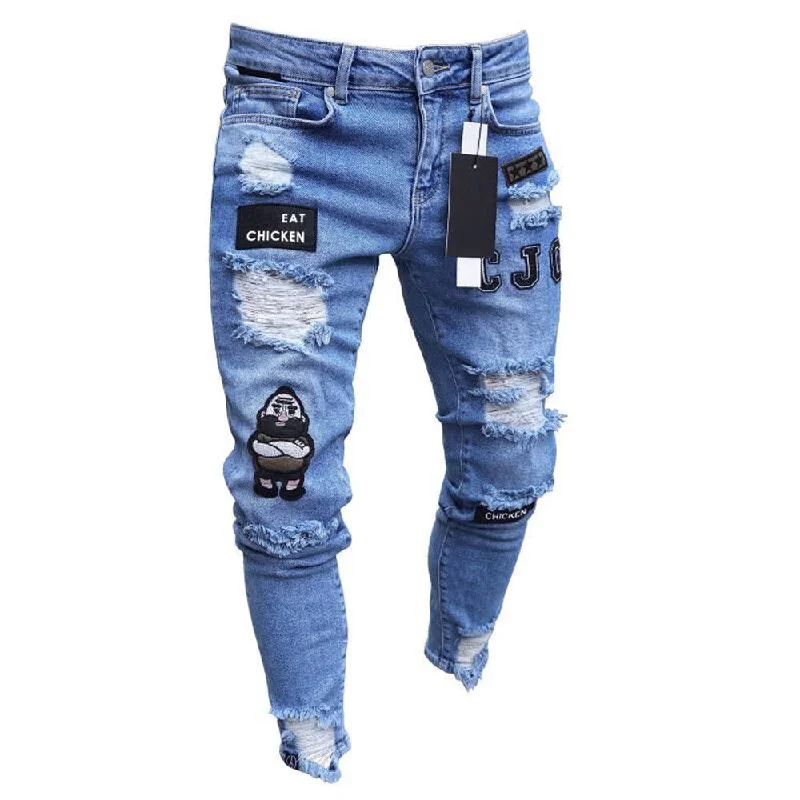 Shaper with a mesh panel for ventilation​Men Stretchy Ripped Skinny Jeans