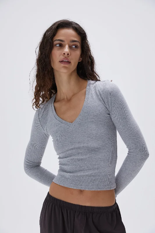 nursing women sport bra for breastfeeding easeRib V-Neck Long Sleeve Top - Grey Melange nursing women sport bra for breastfeeding easeRib V-Neck Long Sleeve Top - Grey Melange