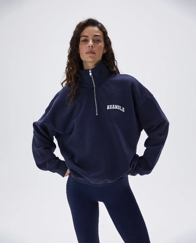 plus size wireless women sport braVarsity Oversized Funnel Neck Zip Sweatshirt - Navy Blue plus size wireless women sport braVarsity Oversized Funnel Neck Zip Sweatshirt - Navy Blue