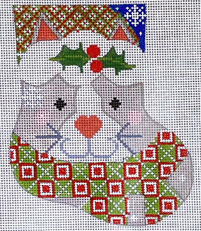 Washable stockings for easy maintenanceCH-703 Grey Cat with Holly Mini Stocking