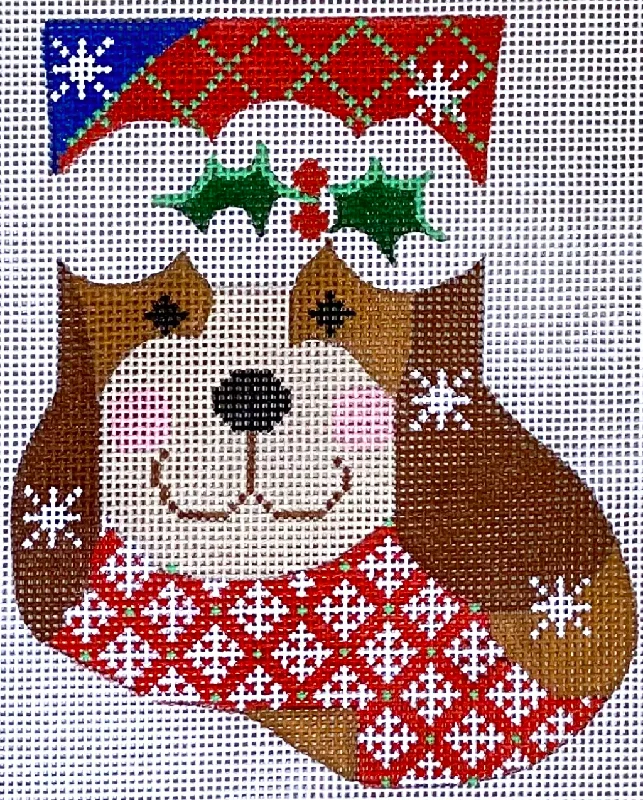 Argyle - printed stockings for a preppy styleCH-707 Tan Dog with Holly Mini Stocking Argyle - printed stockings for a preppy styleCH-707 Tan Dog with Holly Mini Stocking