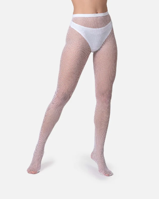 Women's thigh - high socks in a fishnet patternThe Drama | Fishnet Tights White
