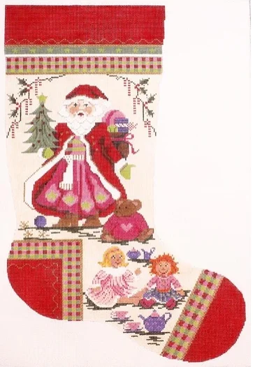 Patterned stockings with polka dotsKCN169ST Santa and Doll Tea Party Stocking