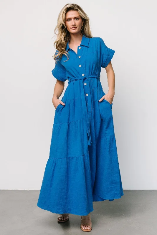 Aizey Button Up Maxi Dress | Blue