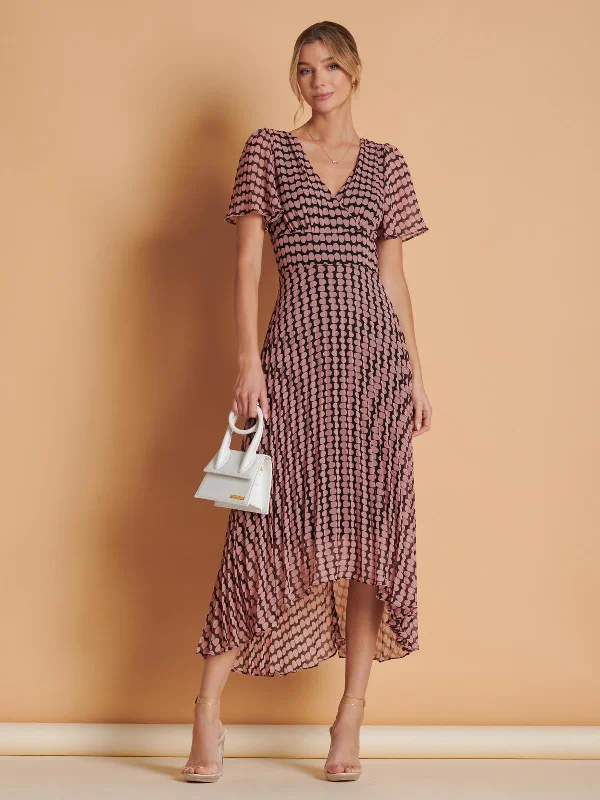 Strapless maxi dresses for a beachside vacationAngel Sleeve Pleated Chiffon Maxi Dress, Pink Geo Strapless maxi dresses for a beachside vacationAngel Sleeve Pleated Chiffon Maxi Dress, Pink Geo