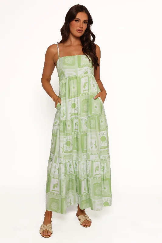 Maxi dresses with off - the - shoulder styles for a romantic and breezy lookEudora Maxi Dress - Green Print Maxi dresses with off - the - shoulder styles for a romantic and breezy lookEudora Maxi Dress - Green Print