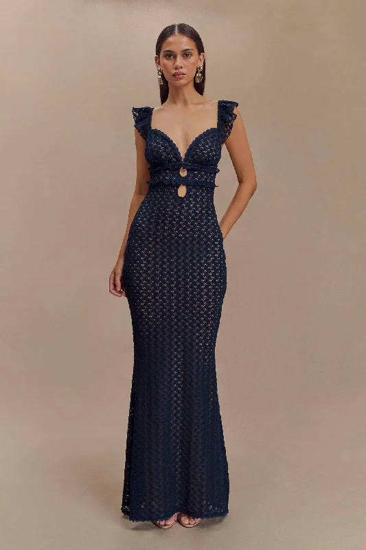 Strapless maxi dresses for a beachside vacationEzra Lace Maxi Dress - Navy