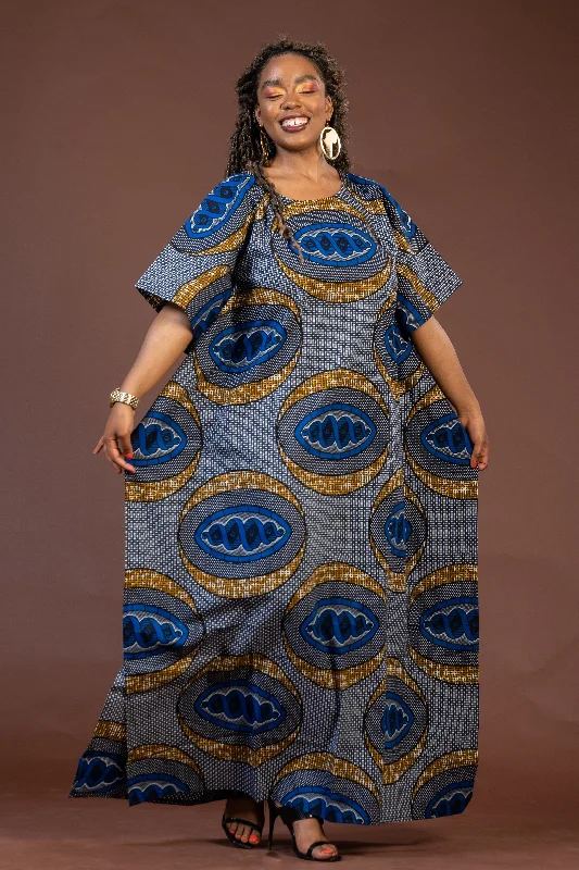 Denim maxi dresses with frayed hems for a casual lookGemma Ankara Maxi Dress | Blue and Gold African Print