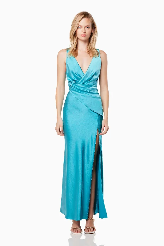Sheer maxi dresses with lace overlays for a romantic touchJunia Wrapped Neckline Maxi Dress In Blue Sheer maxi dresses with lace overlays for a romantic touchJunia Wrapped Neckline Maxi Dress In Blue