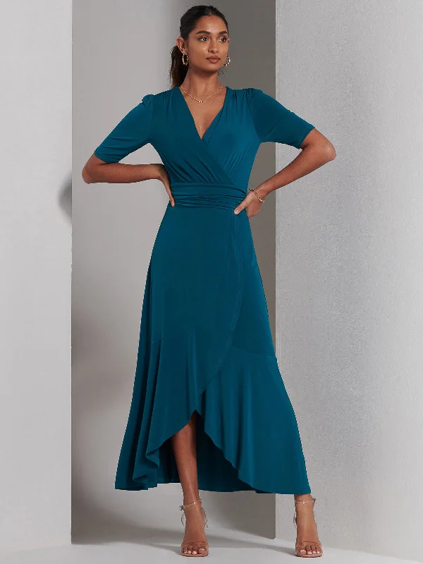 Maxi dresses with fringe trim for a bohemian vibeOlana Jersey Frill Hem Maxi Dress, Teal Maxi dresses with fringe trim for a bohemian vibeOlana Jersey Frill Hem Maxi Dress, Teal