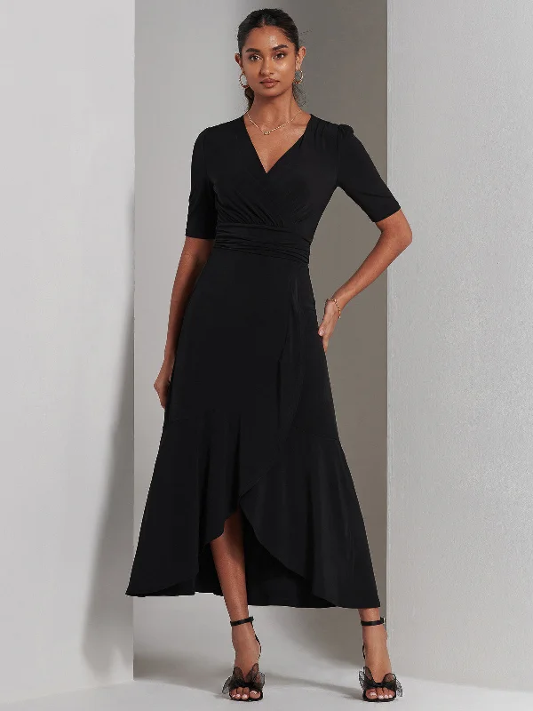 Maxi dresses with bow accents at the waist for a sweet appearanceOlana Jersey Frill Hem Maxi Dress, Black