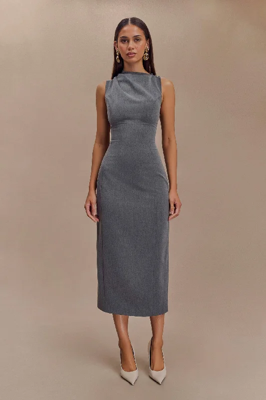 Maxi dresses with mesh panels for a sexy and trendy appearanceTaylor Draped Crepe Midi Dress - Charcoal Marle Maxi dresses with mesh panels for a sexy and trendy appearanceTaylor Draped Crepe Midi Dress - Charcoal Marle
