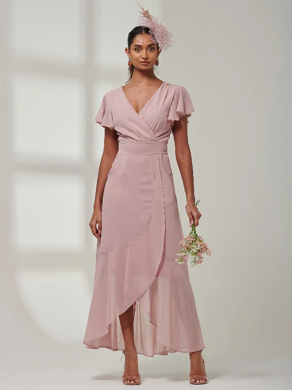 Maxi dresses with cut - out details on the sides for a modern edgeVicky Chiffon Frill Maxi Dress, Pink