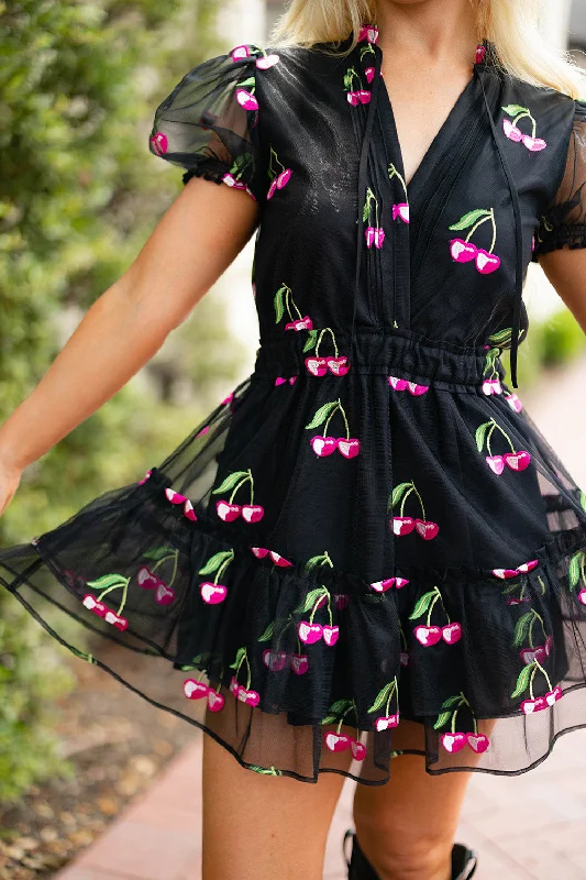 Mini dresses with side slits for a sexy appealClementine Elastic Waist Mini Dress - Wild Cherries