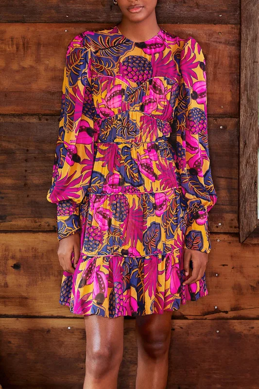 Mini dresses with high - low hems for a modern twistYellow Fruit Dream Long Sleeve Mini Dress Mini dresses with high - low hems for a modern twistYellow Fruit Dream Long Sleeve Mini Dress