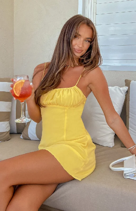 Strapless mini dresses for a beach vacationIsabel Yellow Mini Dress