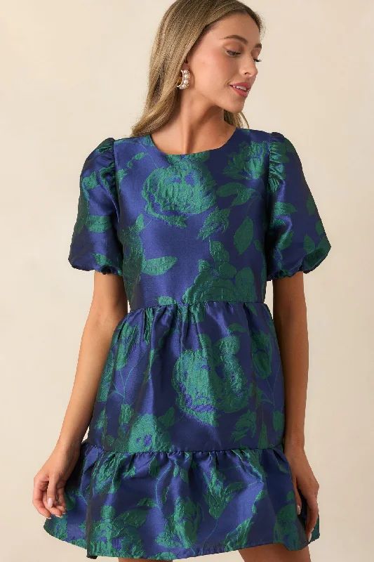 Mini dresses with bow accents for a sweet lookMaking It Shine Midnight Blue Floral Jacquard Mini Dress Mini dresses with bow accents for a sweet lookMaking It Shine Midnight Blue Floral Jacquard Mini Dress