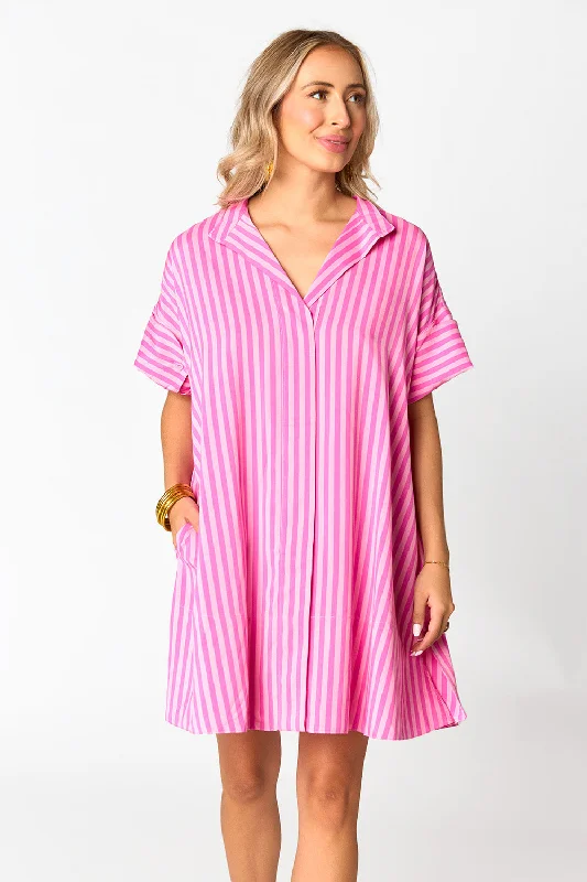 Strapless mini dresses for a beach vacationStevie Shirt Dress - Bubble Gum