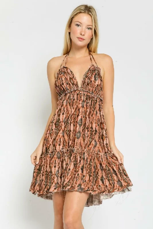 Mini dresses with wrap - around stylesUnder The Sun Rust Retro Print Halter Mini Dress Mini dresses with wrap - around stylesUnder The Sun Rust Retro Print Halter Mini Dress