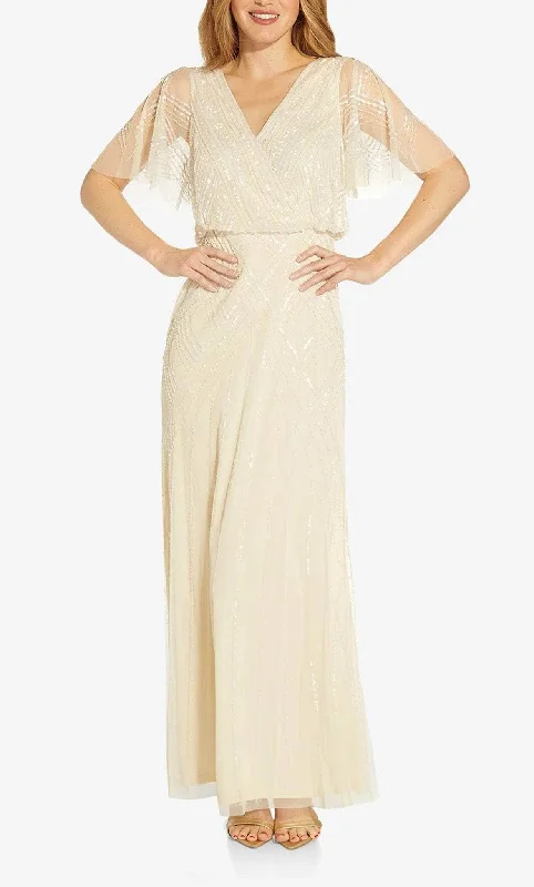 Halter - neck wedding guest dresses with beaded strapsAdrianna Papell AP1E209650 - Beaded Flutter Sleeve Evening Dress Halter - neck wedding guest dresses with beaded strapsAdrianna Papell AP1E209650 - Beaded Flutter Sleeve Evening Dress