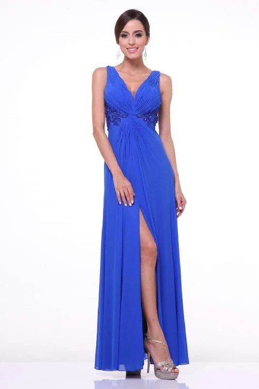 Wedding guest dresses with cut - out details and midi lengthsCinderella Divine - Bedazzled Plunging V-neck A-line Dress