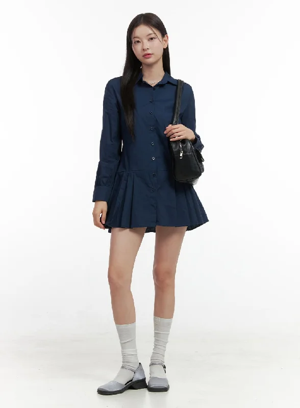 Mini dresses with V - necklines for a flattering shapeCollar Pleated Mini Dress OO416 Mini dresses with V - necklines for a flattering shapeCollar Pleated Mini Dress OO416