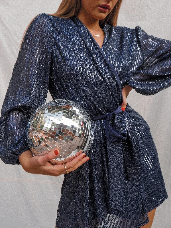 Mini dresses with halter necks for a stylish choiceDani Sequin Wrap Dress / Navy
